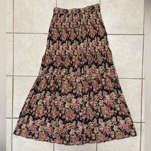 Vintage Express midi smocked floral gypsy skirt